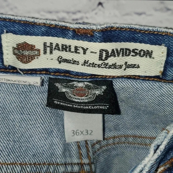 Harley Davidson Genuine Motorclothes Blue Straight Leg Jeans Mens Zip Size 36x32 - Picture 7 of 14